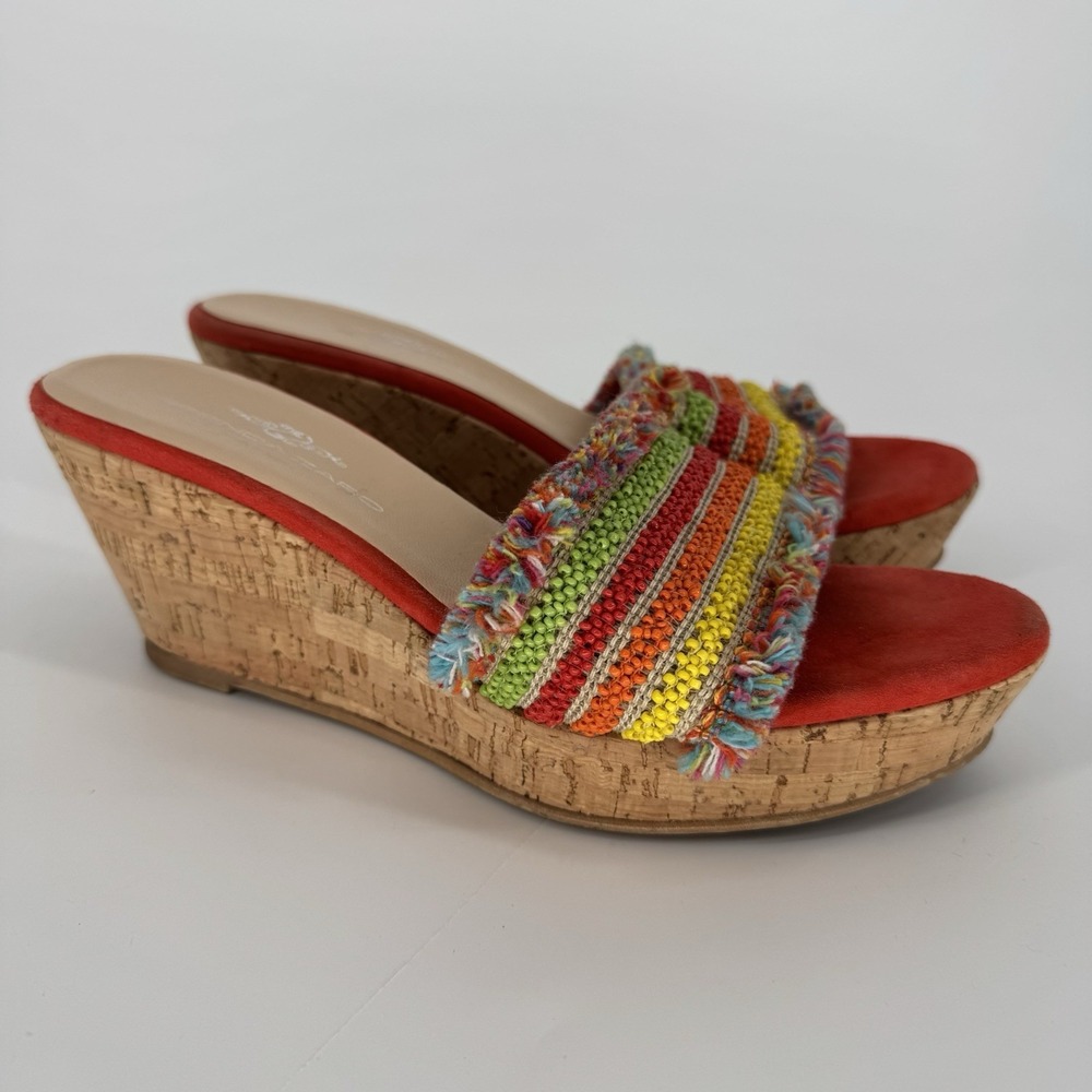 Colorful Crochet Strap Cork Wedge Sandals - Red